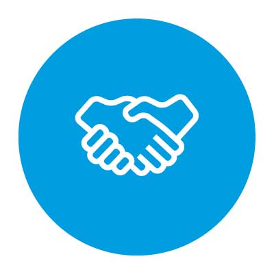 Blaues Kreis-Icon mit Handschlag