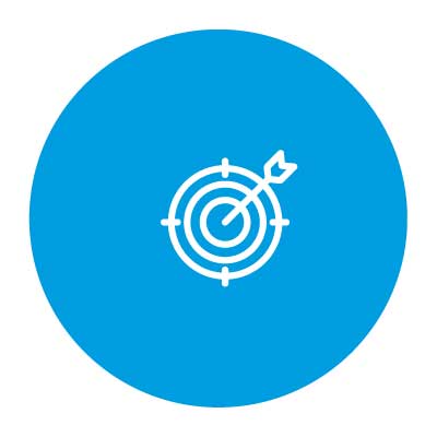 Blaues Kreis-Icon mit Zielscheibe und Pfeil