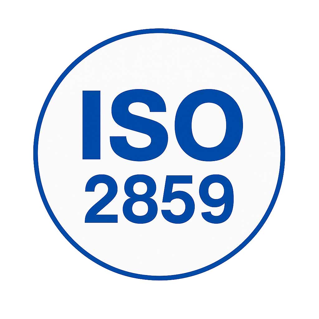 ISO 2859 Zertifizierungszeichen in blauem Kreis