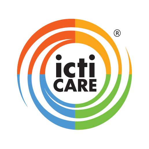 icti CARE Logo mit farbigem Kreisdesign